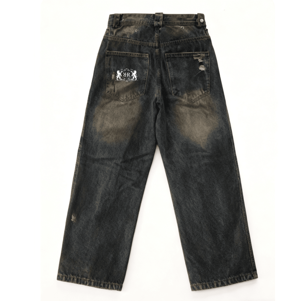 "Lions Crest" Unisex Loose Fit Straight-Leg Washed Jeans