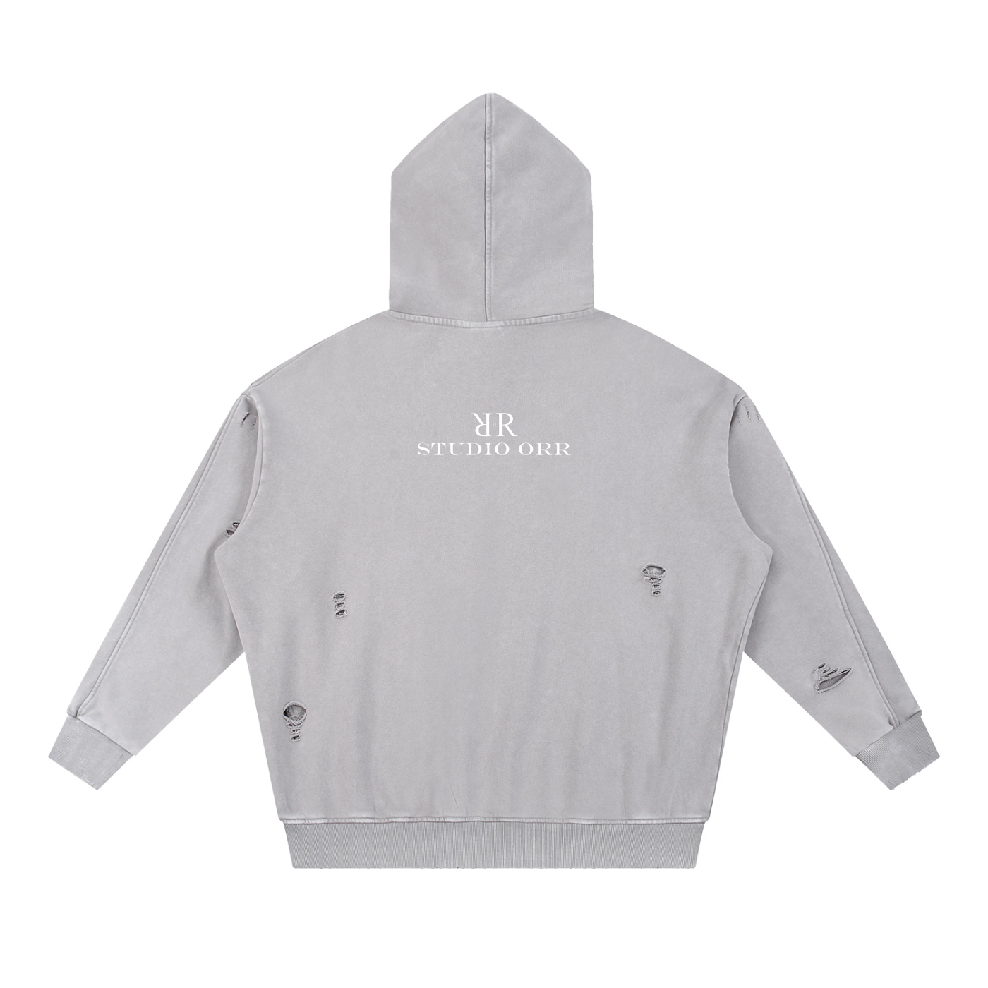 "RR" Snow Washed Distressed Panel Pocket Hoodie