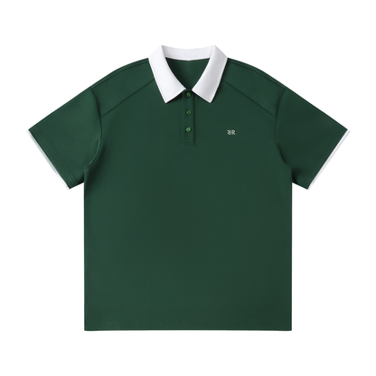 "RR" Contrast Collar Raglan Polo Shirt