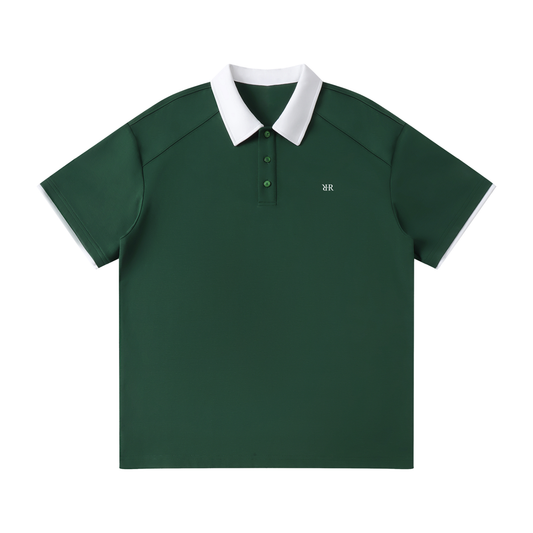 "RR" Contrast Collar Raglan Polo Shirt