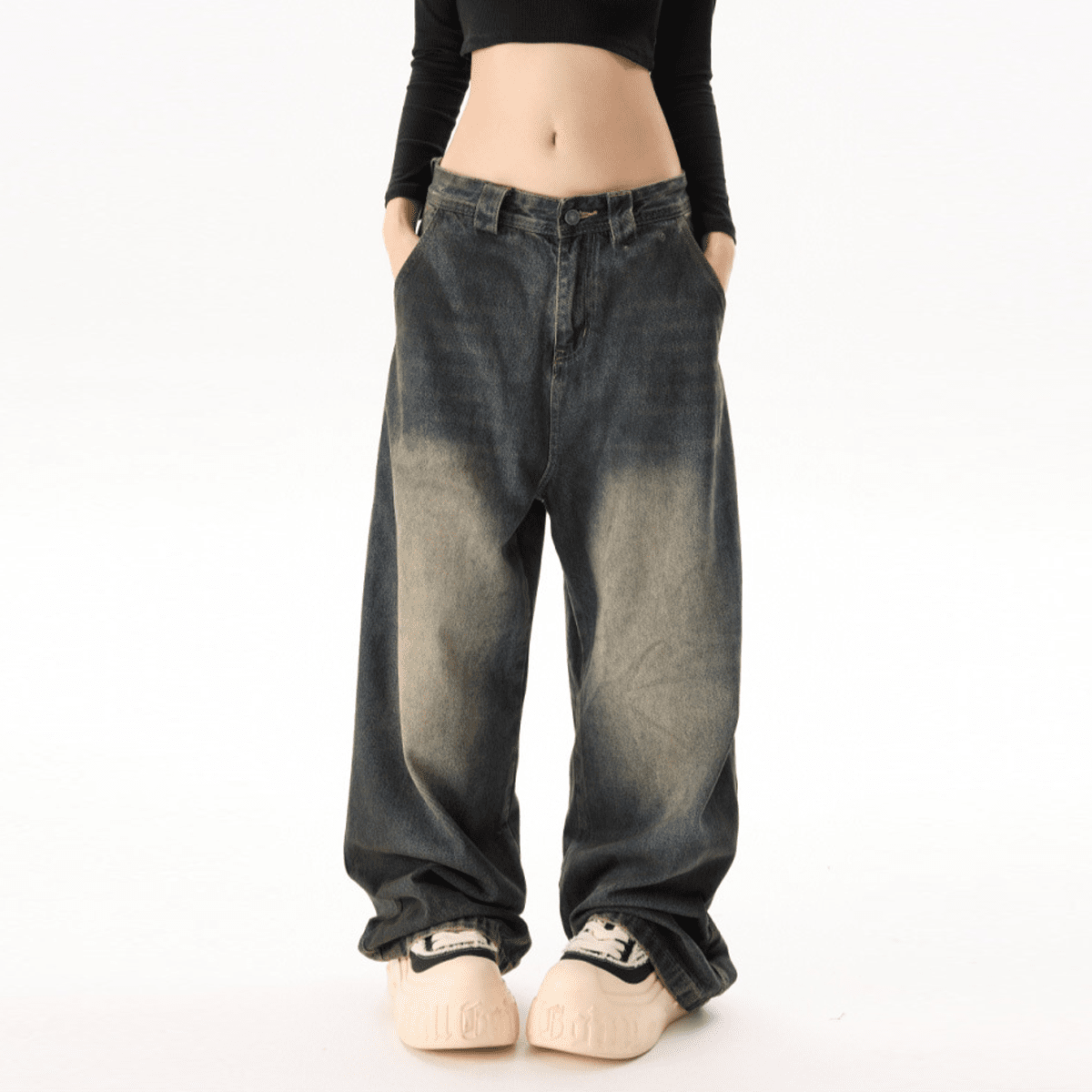 "Lions Crest" Unisex Loose Fit Straight-Leg Washed Jeans