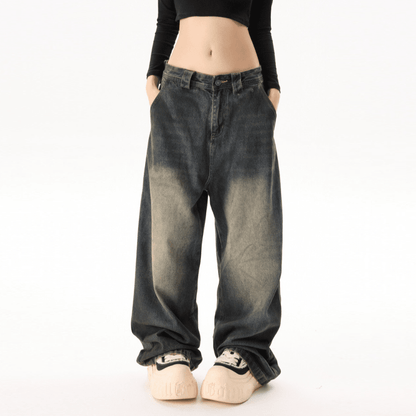 "Lions Crest" Unisex Loose Fit Straight-Leg Washed Jeans