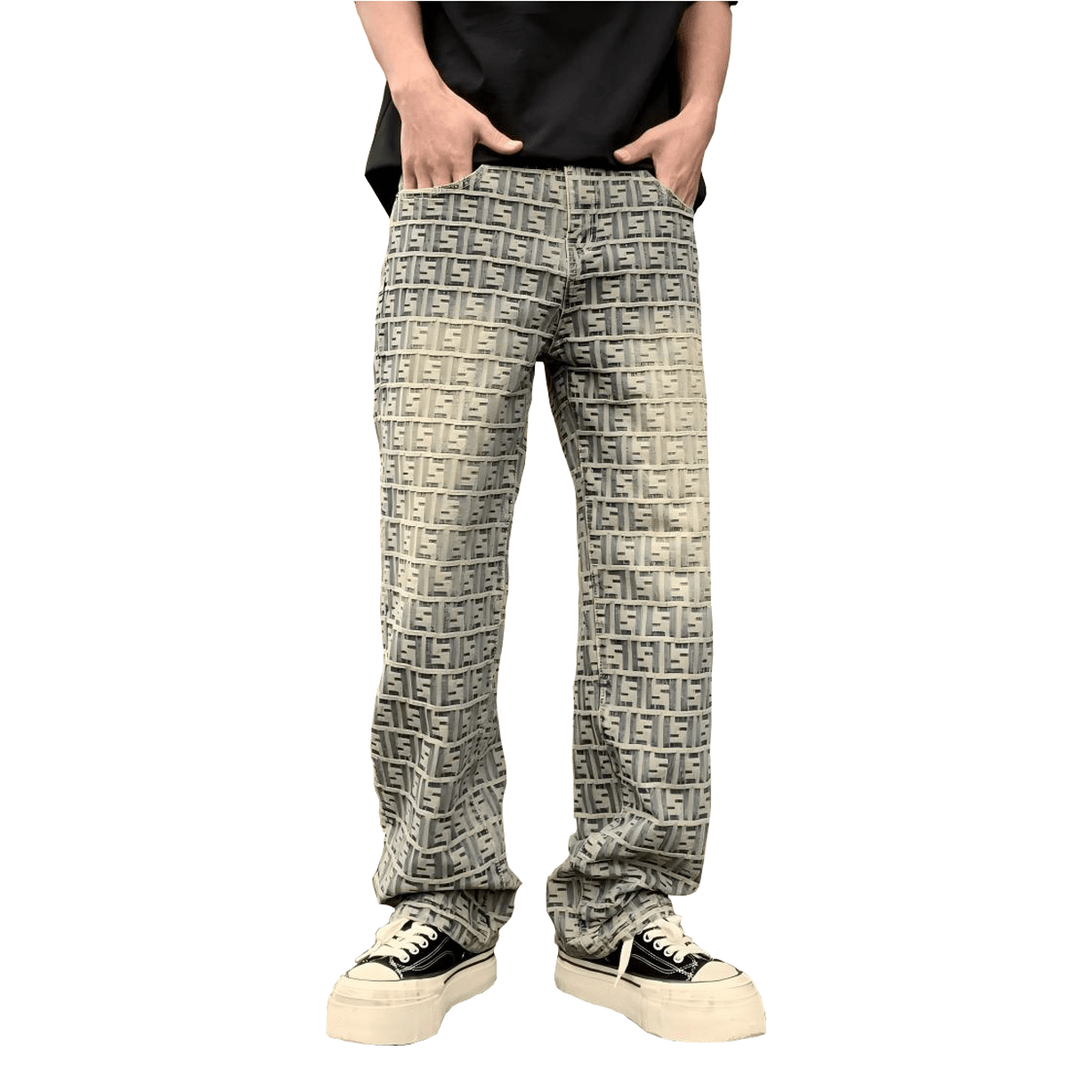 Jacquard All-over Letter Jeans