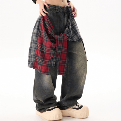 "Lions Crest" Unisex Loose Fit Straight-Leg Washed Jeans