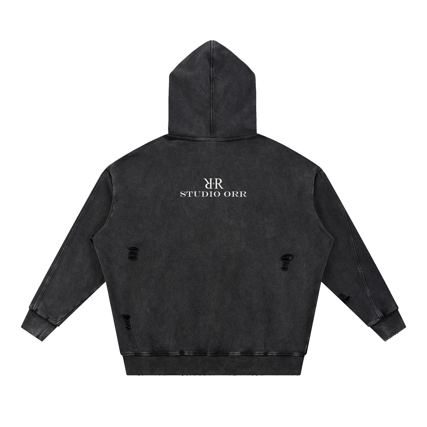 "RR" Snow Washed Distressed Panel Pocket Hoodie